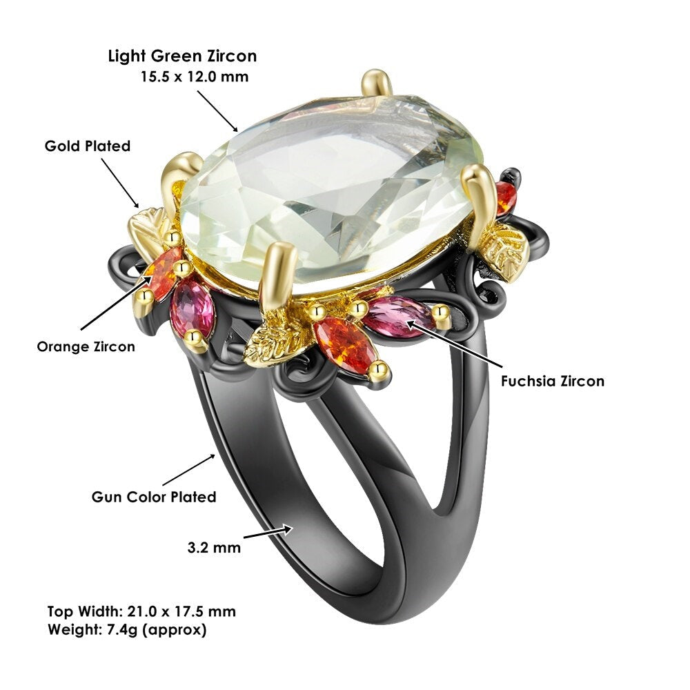 Fleurige ring met grote groene siersteen