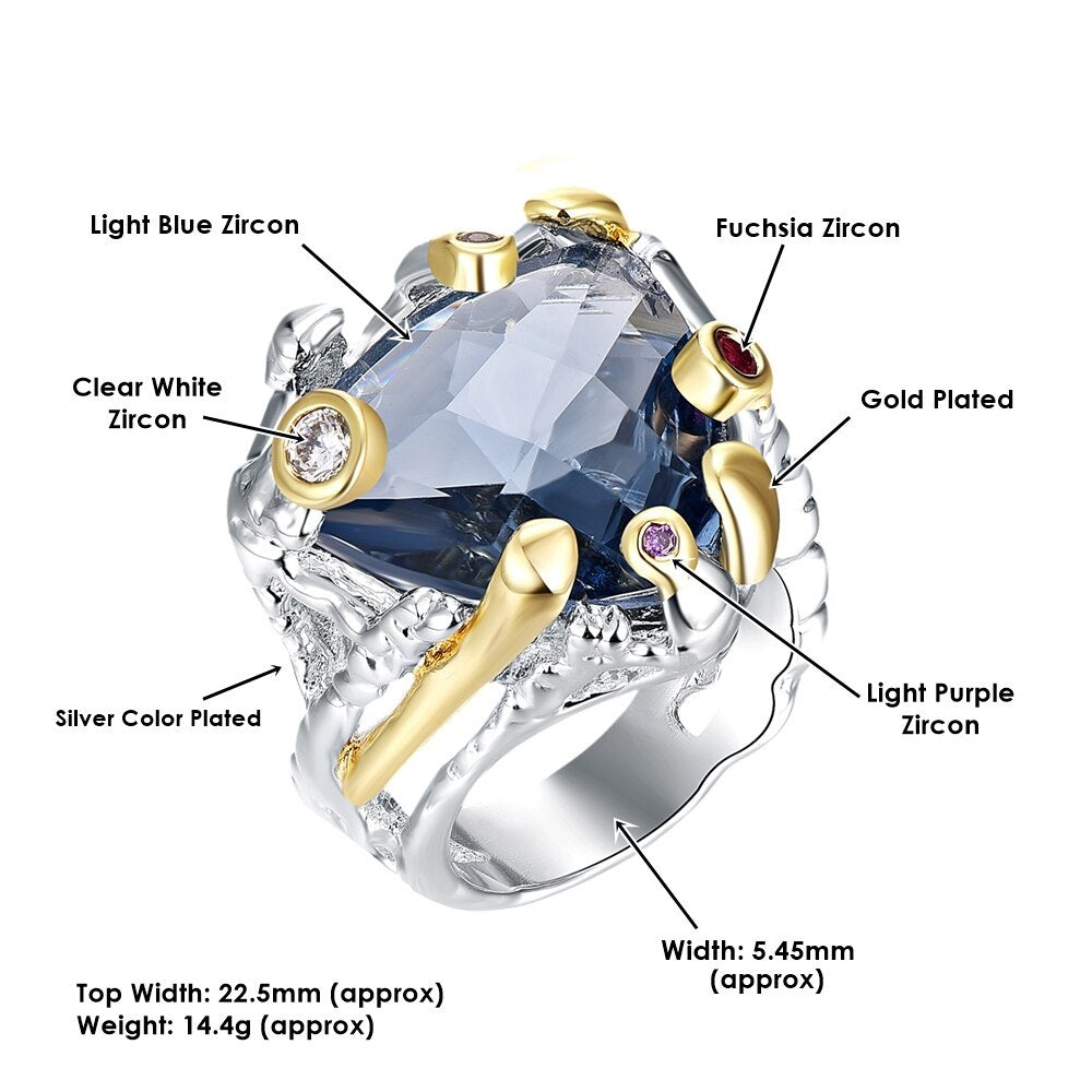 Ring met grote blauwe siersteen