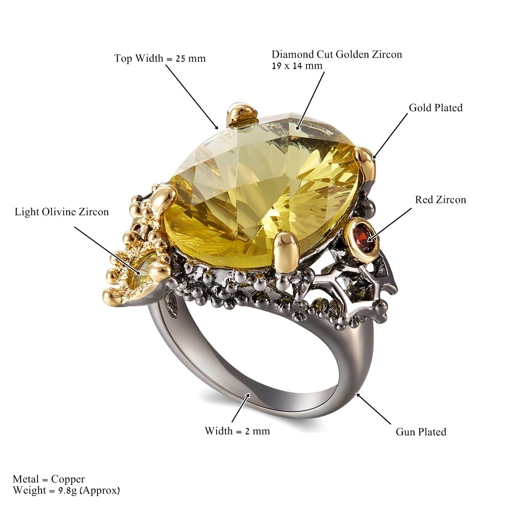Fleurige ring met grote gele siersteen