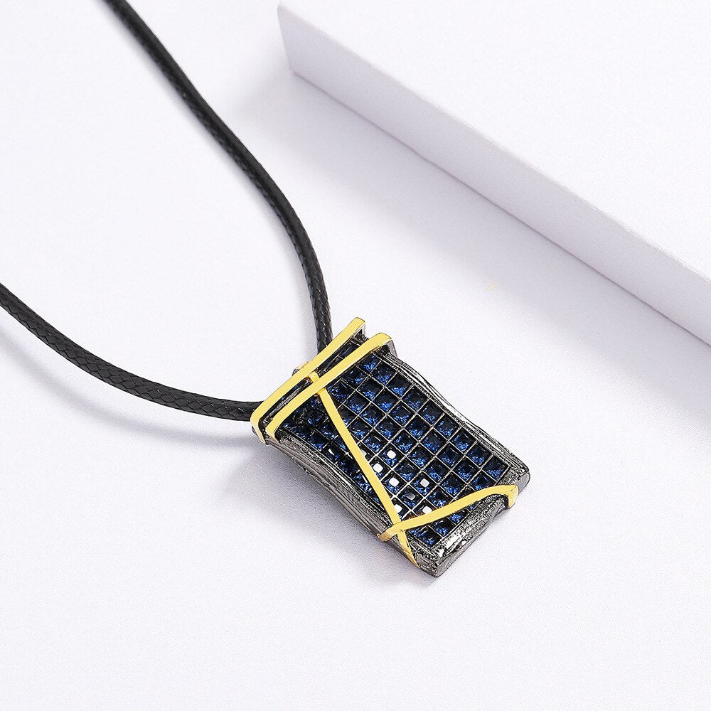 Geometrische halsketting met blauwe sierstenen