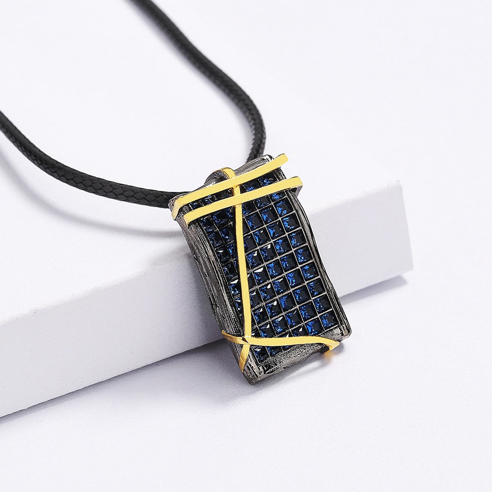 Geometrische halsketting met blauwe sierstenen