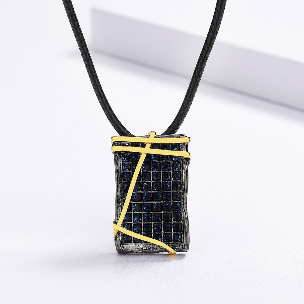 Geometrische halsketting met blauwe sierstenen