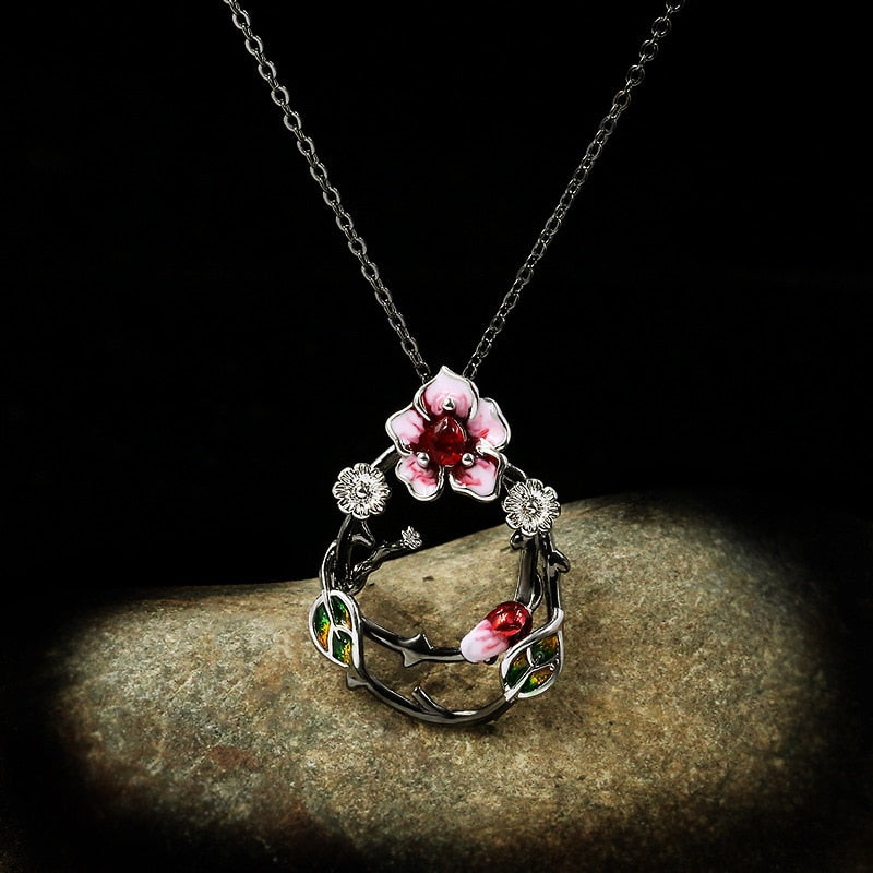 Pink peach blossom necklace