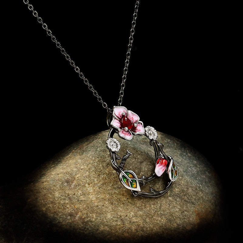 Pink peach blossom necklace