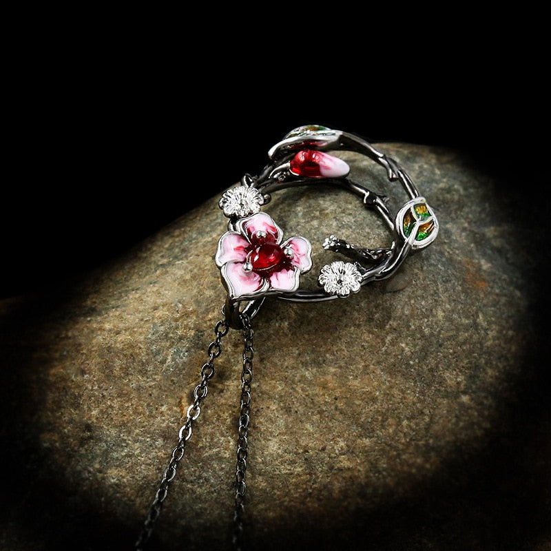 Pink peach blossom necklace